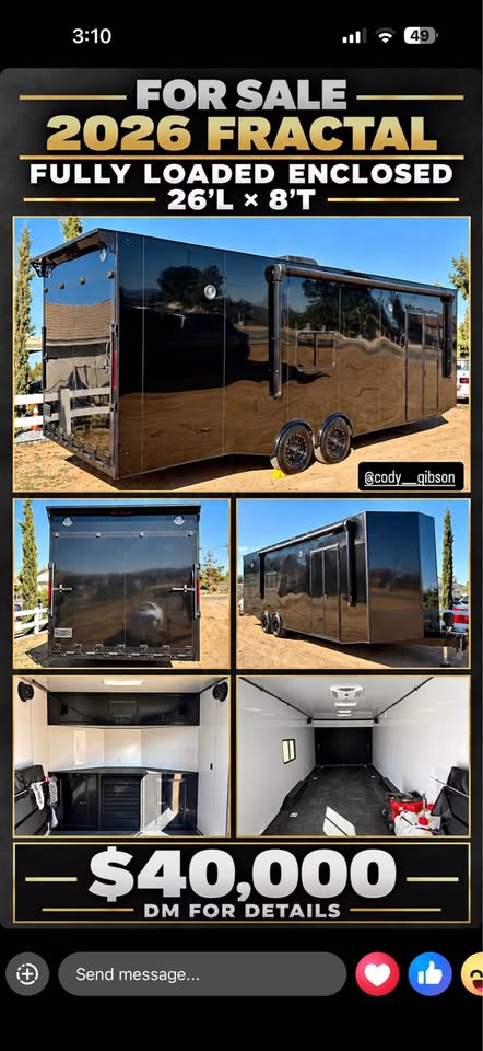 2025 Fractal 8.5x26 enclosed race trailer, fully loaded