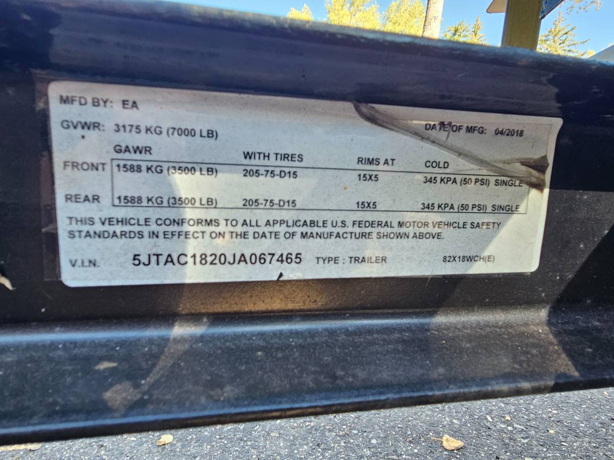 2018 EA P&T 82″ × 18′ car hauler — 7,000 lb gvwr, photo 12