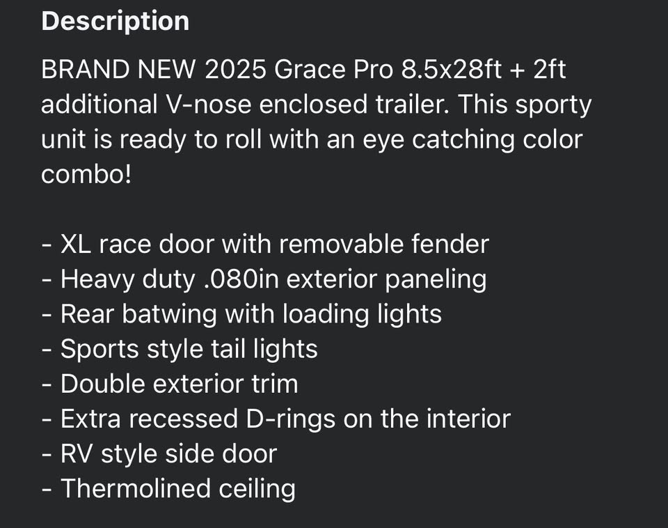 2025 Grace pro race trailer, photo 2